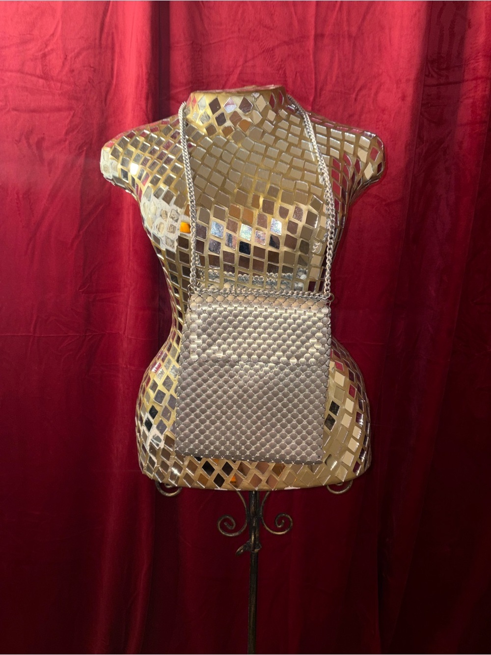Whiting & Davis Metallic Woven Chain Crossbody Evening Purse